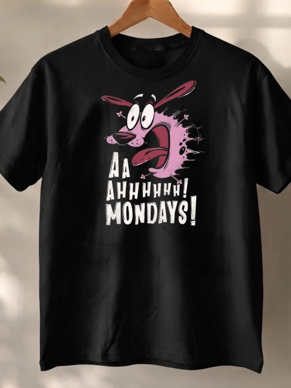 Gildan Black Short Sleeve Tee with Pink Cartoon Graphic